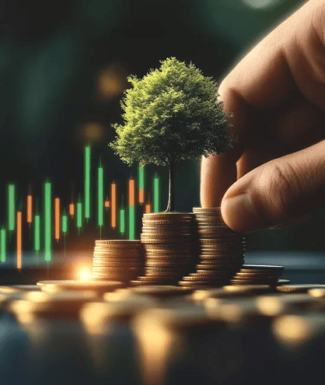 Plant growing in coin jar